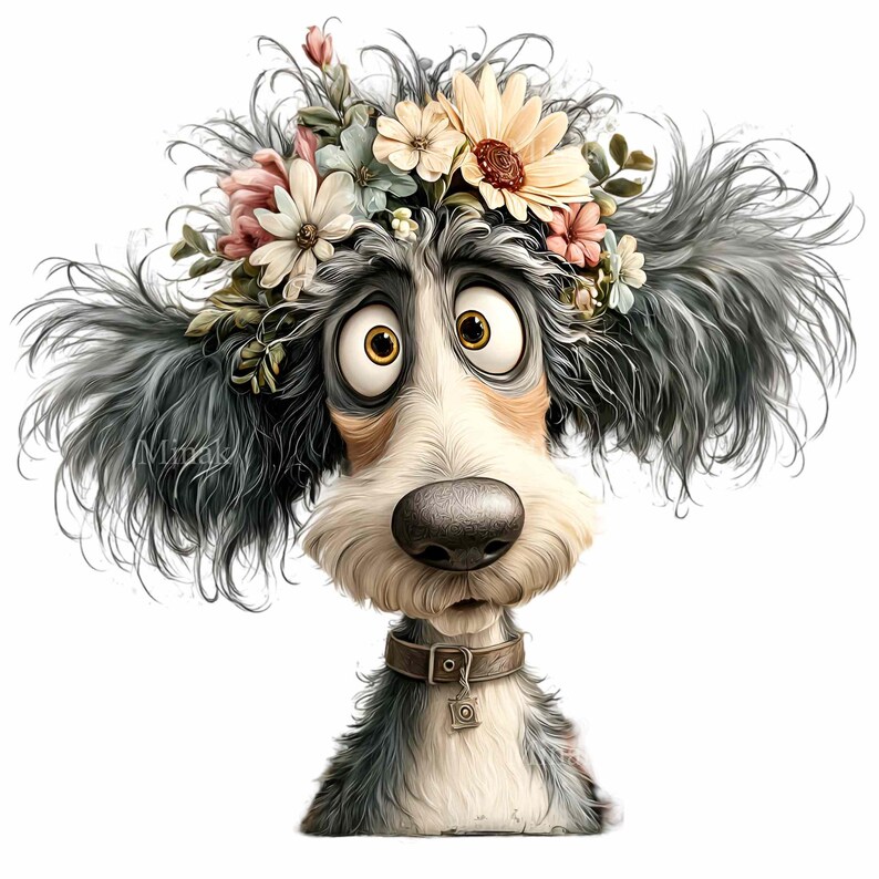16 PNG Floral Dog Head Clipart – Funny Puppy PNG Illustration – Cute ...