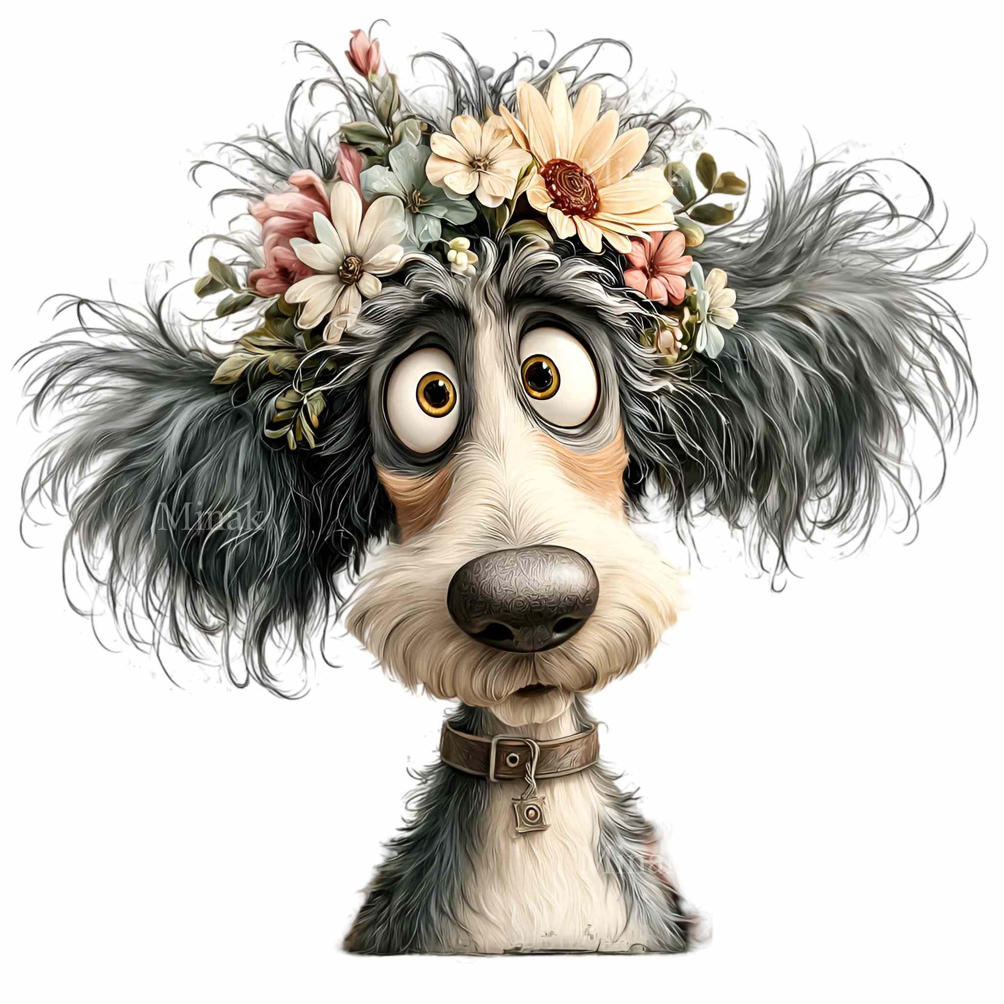 16 PNG Floral Dog Head Clipart – Funny Puppy PNG Illustration – Cute ...