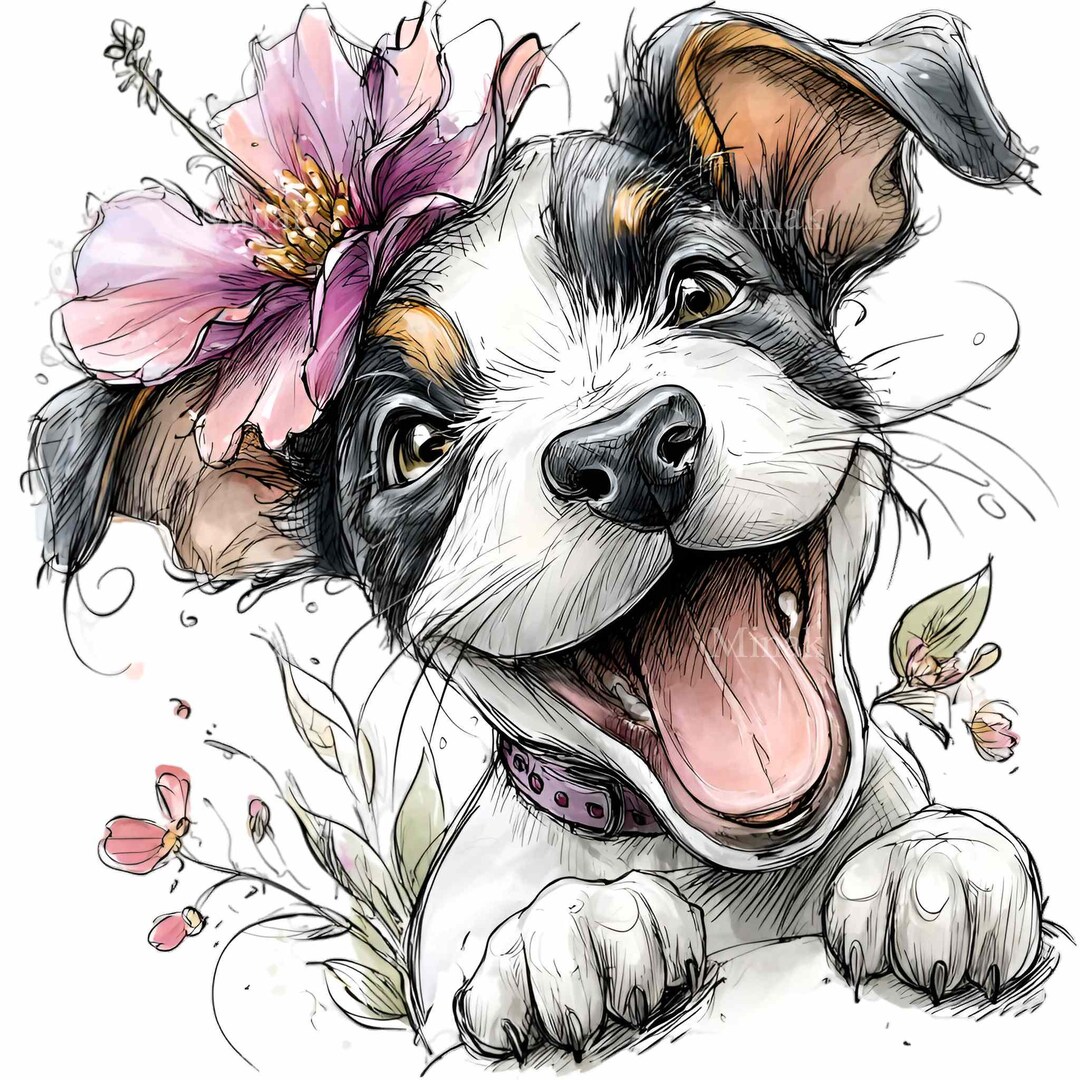 15 PNG Floral Dog Clipart - Cute Puppy With Flower Digital Download for ...