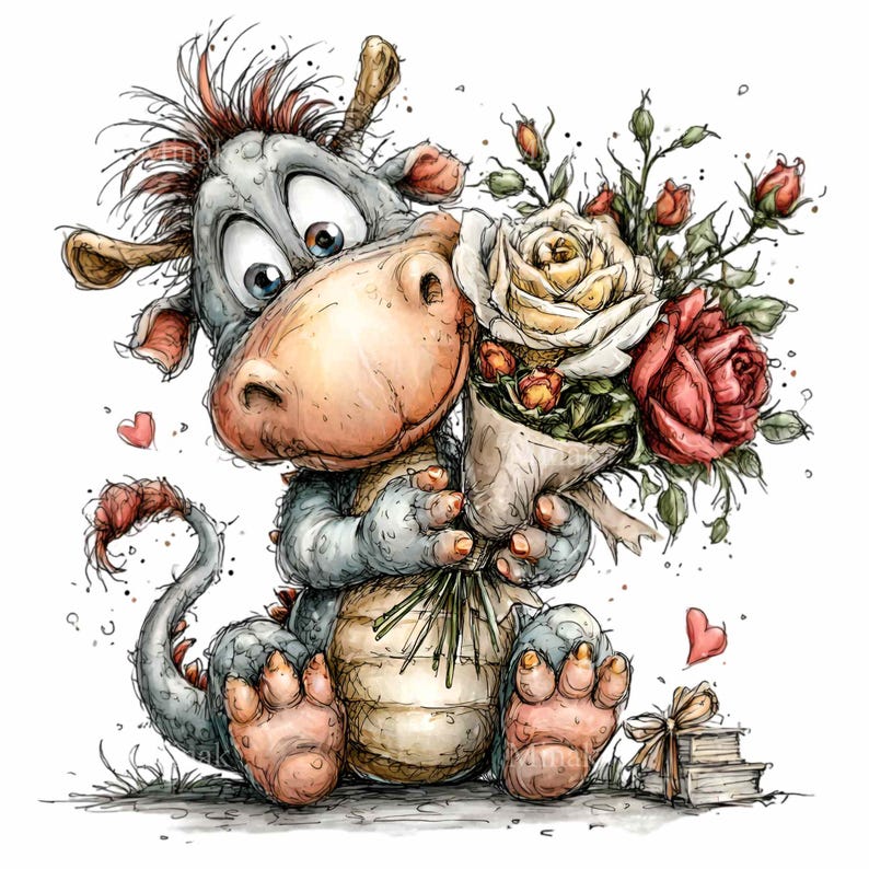 15 PNG Baby Dragon Clipart – Fantasy Animal With Roses for Valentine ...