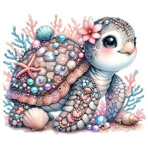 10 Jeweled Sea Schildkröte PNG Clipart - Süße Meeresschildkröte mit Perlen Digitaler Download für Sublimation & Kunsthandwerk