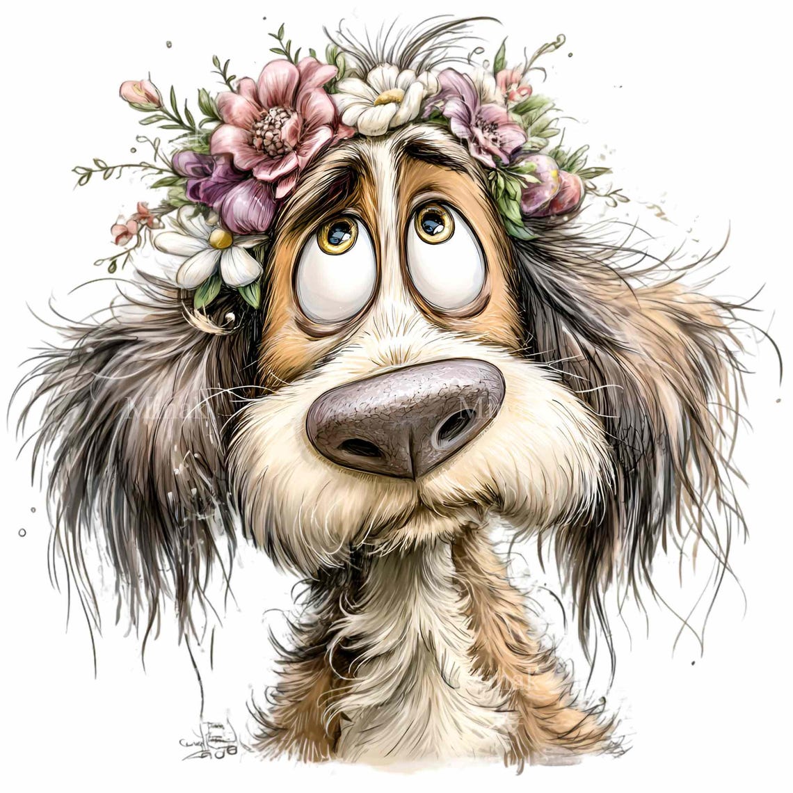 15 PNG Floral Dog Clipart – Funny Puppy PNG Illustration – Cute Flower ...