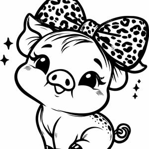 7 schattige biggen SVG-bestand knippen, baby varken met grote strik silhouet, schattige dieren clipart voor Cricut en lasersnijden