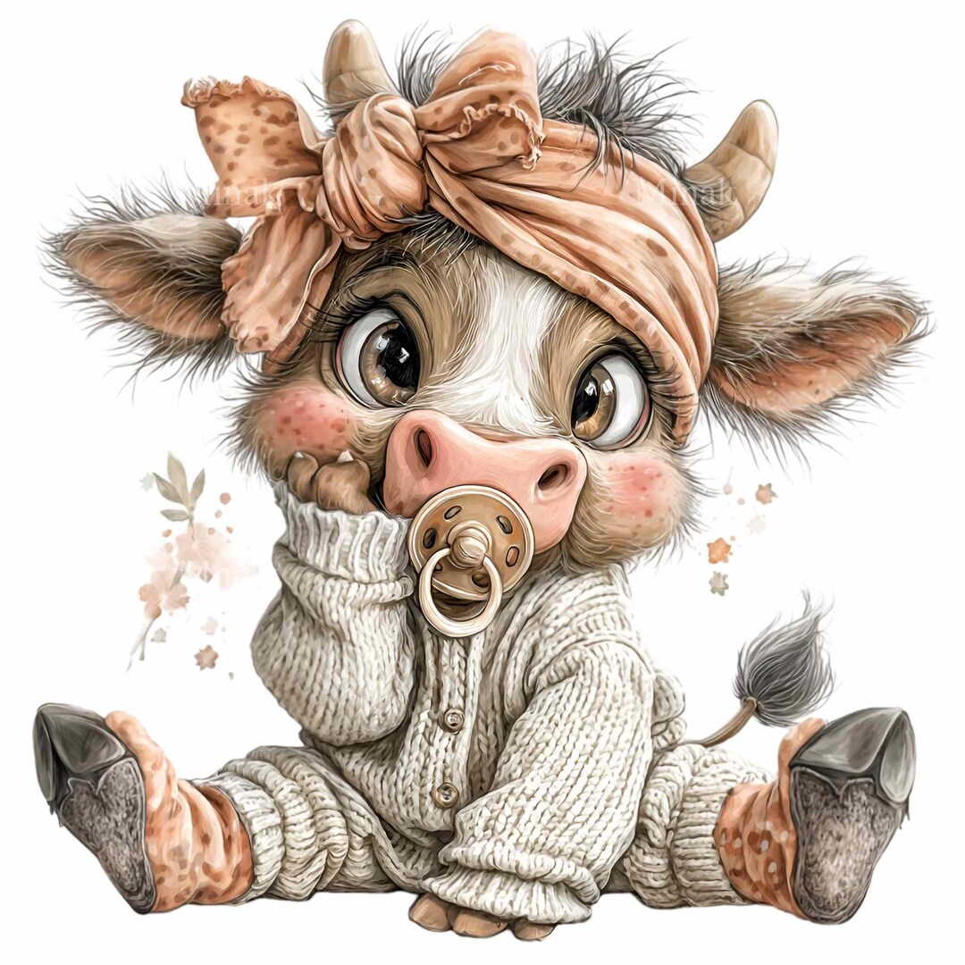 12 PNG Pacifier Calf Clipart – Cow PNG – Nursery Decor, Baby Shower ...