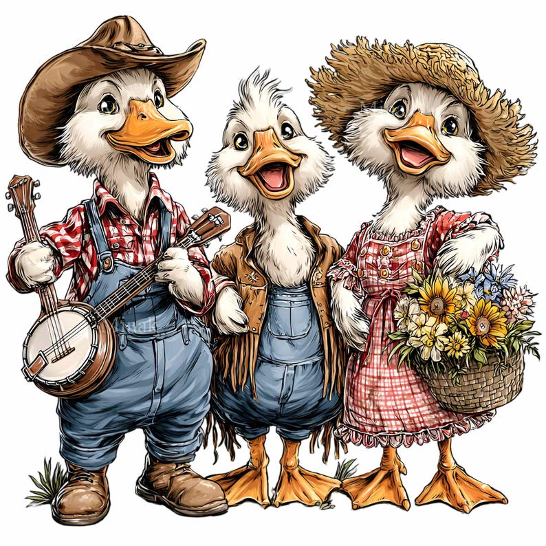 14 PNG Singing Geese Clipart – Cute Goose PNG – Funny Farm Animal Art ...