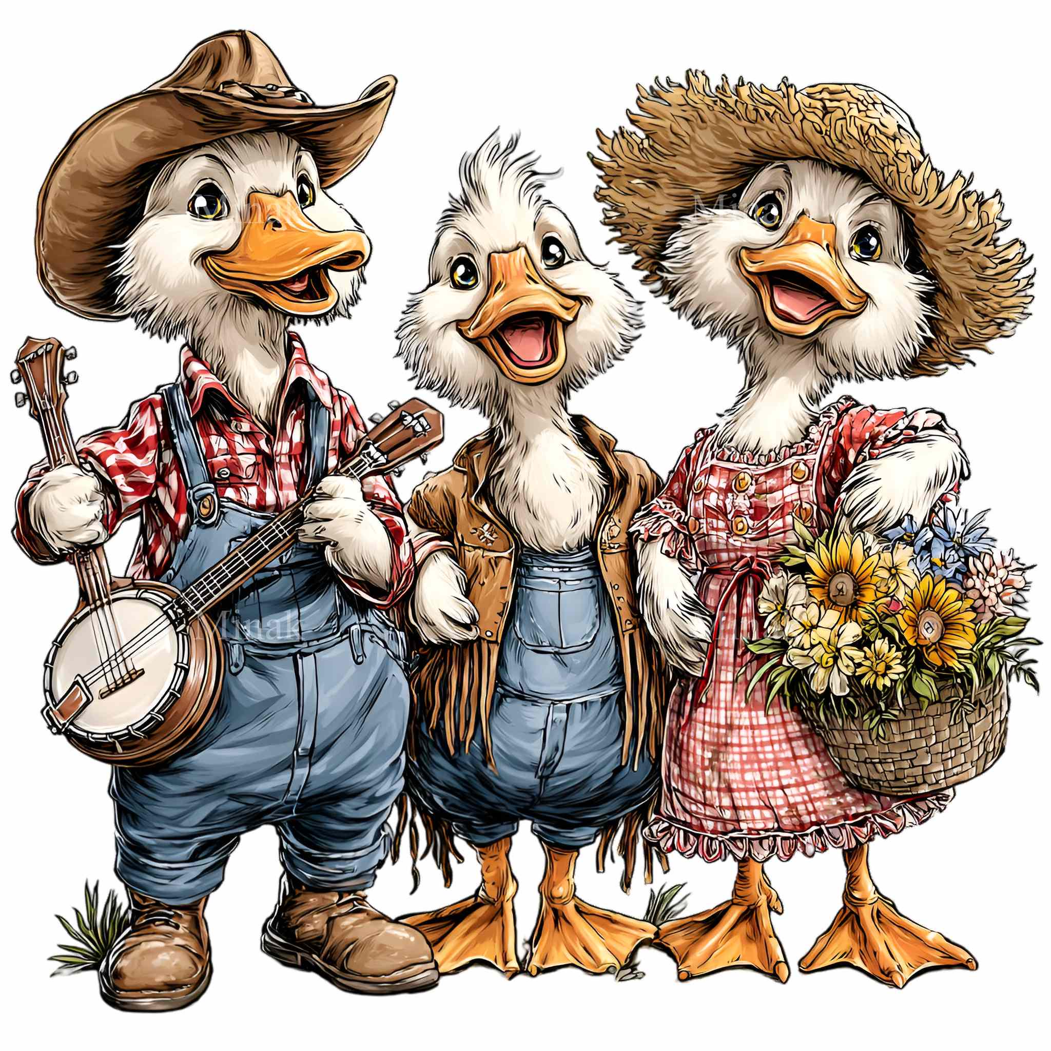 14 PNG Singing Geese Clipart – Cute Goose PNG – Funny Farm Animal Art ...