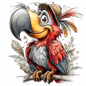 16 PNG Parrot Clipart – Colorful Tropical Bird PNG – Exotic Jungle Animal Art for Kids, Safari Party Decor, T-Shirt and Sublimation Designs