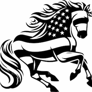 7 SVG cheval patriotique SVG - drapeau américain cheval au galop des cliparts - 4 juillet Western fichier coupe pour Cricut, vinyle, sublimation
