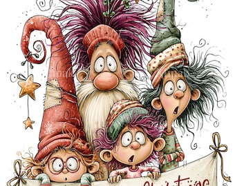 15 PNG Whimsical Christmas Elf Family Holiday Banner Clipart