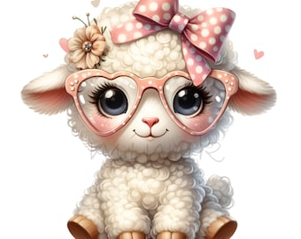 Lamm Clipart, PNG lustige Schaf Gläser Frühling Ostern Kartenherstellung, Babyparty, Geschenkkarte, bedruckbar, Becher Tumbler Sublimation