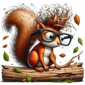Écureuil mignon PNG Clipart - 14 adorables écureuils avec des lunettes et des cheveux fantaisistes pour les travaux manuels