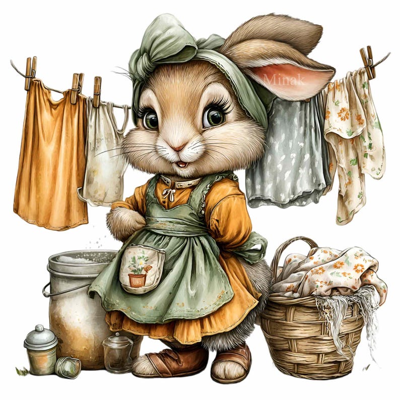 15 PNG Laundry Bunny Clipart – Rabbit PNG – Farmhouse Cottage Digital ...
