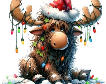 クリスマスムースのPNG画像15枚、冬の鹿のクリップアート、ホリデーライトのグラフィック