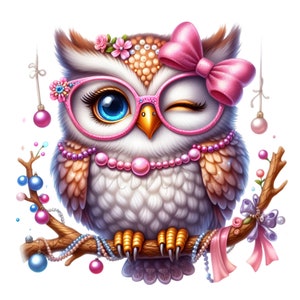 Cute Owl Clip Art, Baby Bird Give a Wink, 10 PNG Girl Glasses, Kids ...