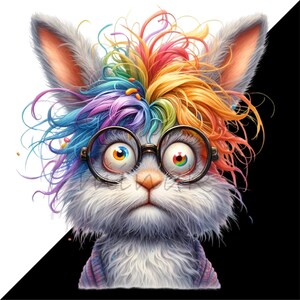 12 PNG Rainbow Messy Hair Bunny, Funny Nerd Rabbit Quirky Animal - Etsy