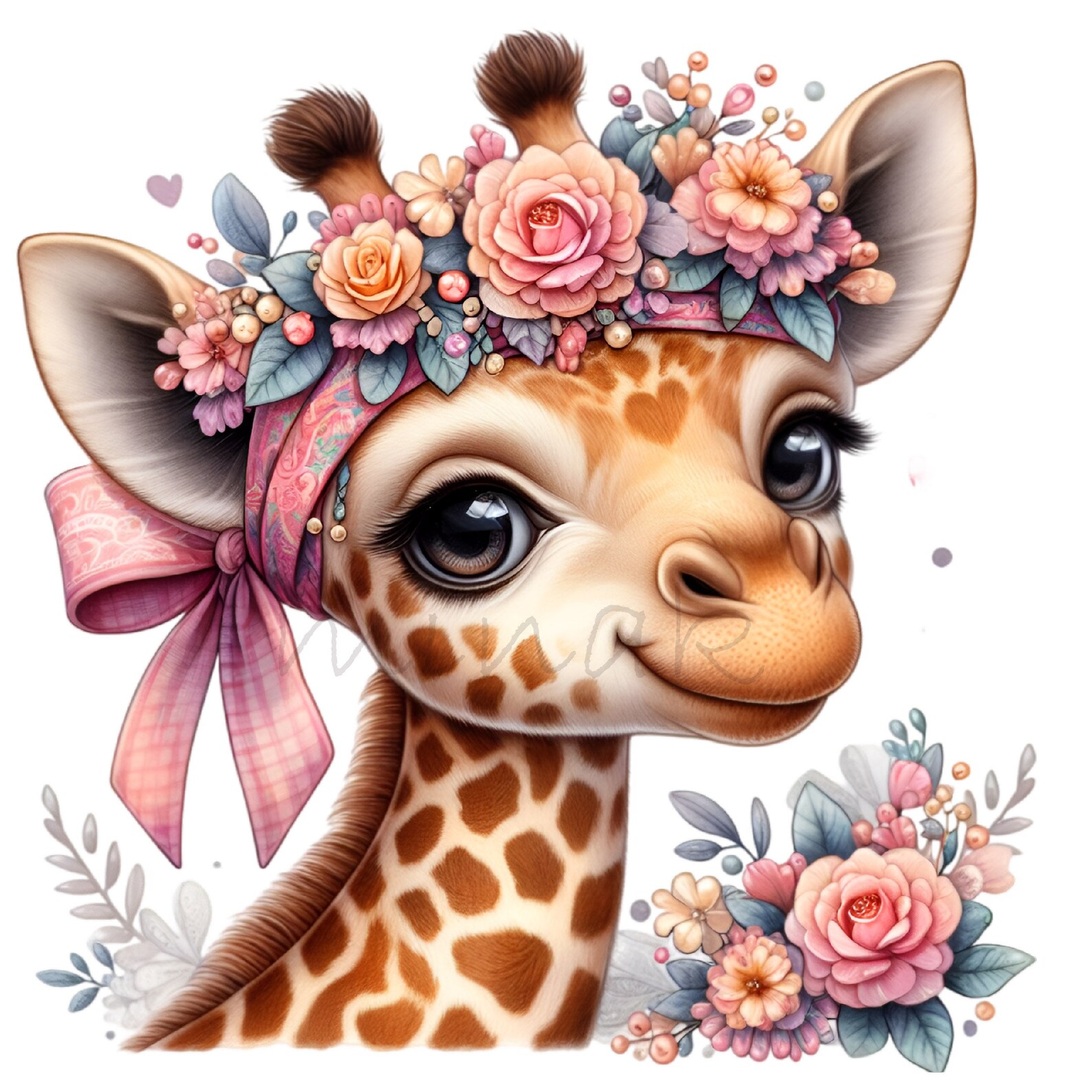 Giraffe Clip Art, Baby Animals Clipart, 10 PNG Floral Bandana, Nursery