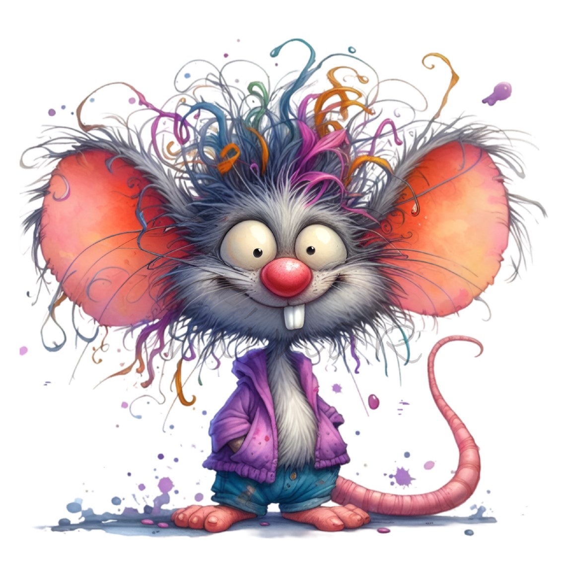 Splashed Mouse 12 PNG Color Splash Mouse Clipart โ Funny Cartoon Rat PNG โ Cute Animal ...