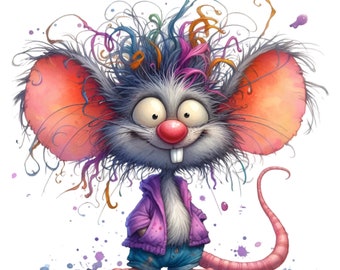 12 PNG Color Splash Mouse Clipart – Funny Cartoon Rat PNG – Cute - Main Image