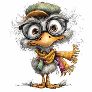 12 png PNGEgg Grappige cartoon struisvogel – herfstvogel png – dwaas dier met bril en sjaal voor kinderen knutselen, sublimatie, digitale printables