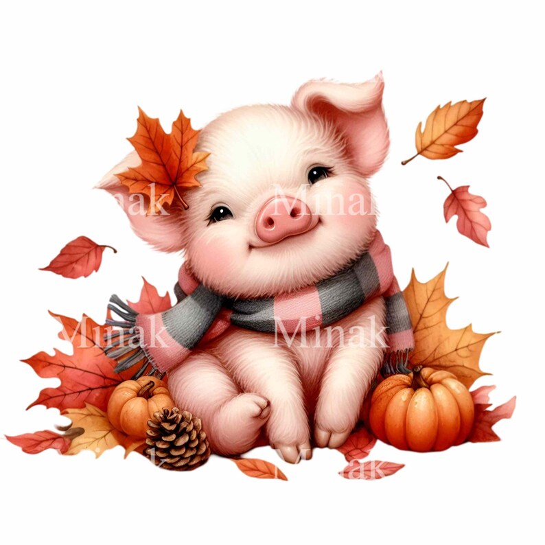 15 PNG Fall Pig Clipart, Autumn Leaves Piglet, Thanksgiving Animal ...