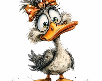 12 Duckling Hair Bow PNG, Waterfowl Artwork Funny Bird Sublimation Printable Design
