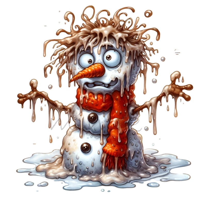 12 Melting Snowman PNG – Funny Winter Clipart With Scarf and Pinecones ...