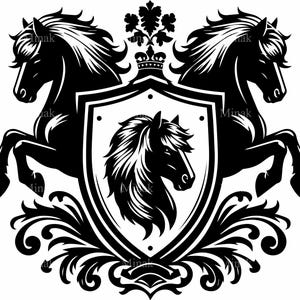 6 SVG Horse Crest SVG | Heraldic Horse Shield Cut File for Cricut & Silhouette | Royal Equestrian Emblem Clipart