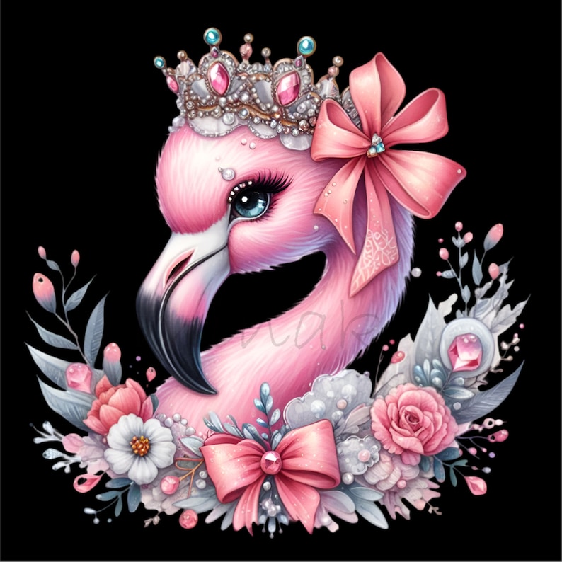 15 Elegant Flamingo PNG Clipart - Royal Pink Flamingo with Crown & Bows Digital Download for Sublimation and Crafts image 9