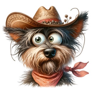 10 Cowboy Dog Clipart PNG, Adorable Dog in Cowboy Hat and Bandana, Digital Download for Crafts