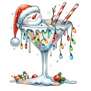 16 PNG溶ける雪だるまドリンク – 面白いクリスマスカクテルPNGクリップアート – カード、昇華、ステッカー、装飾用のホリデーユーモアアート