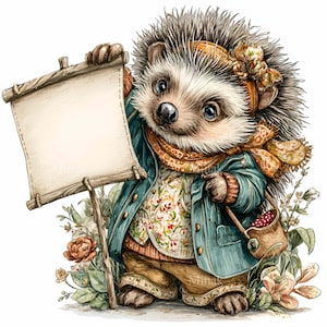 8 PNG mignon signe hérisson clipart - animal de la forêt PNG - art drôle de créature de la forêt pour cartes, travaux manuels, conceptions de sublimation