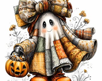 14 PNG Patchwork Ghost Clipart – Halloween Fall Design