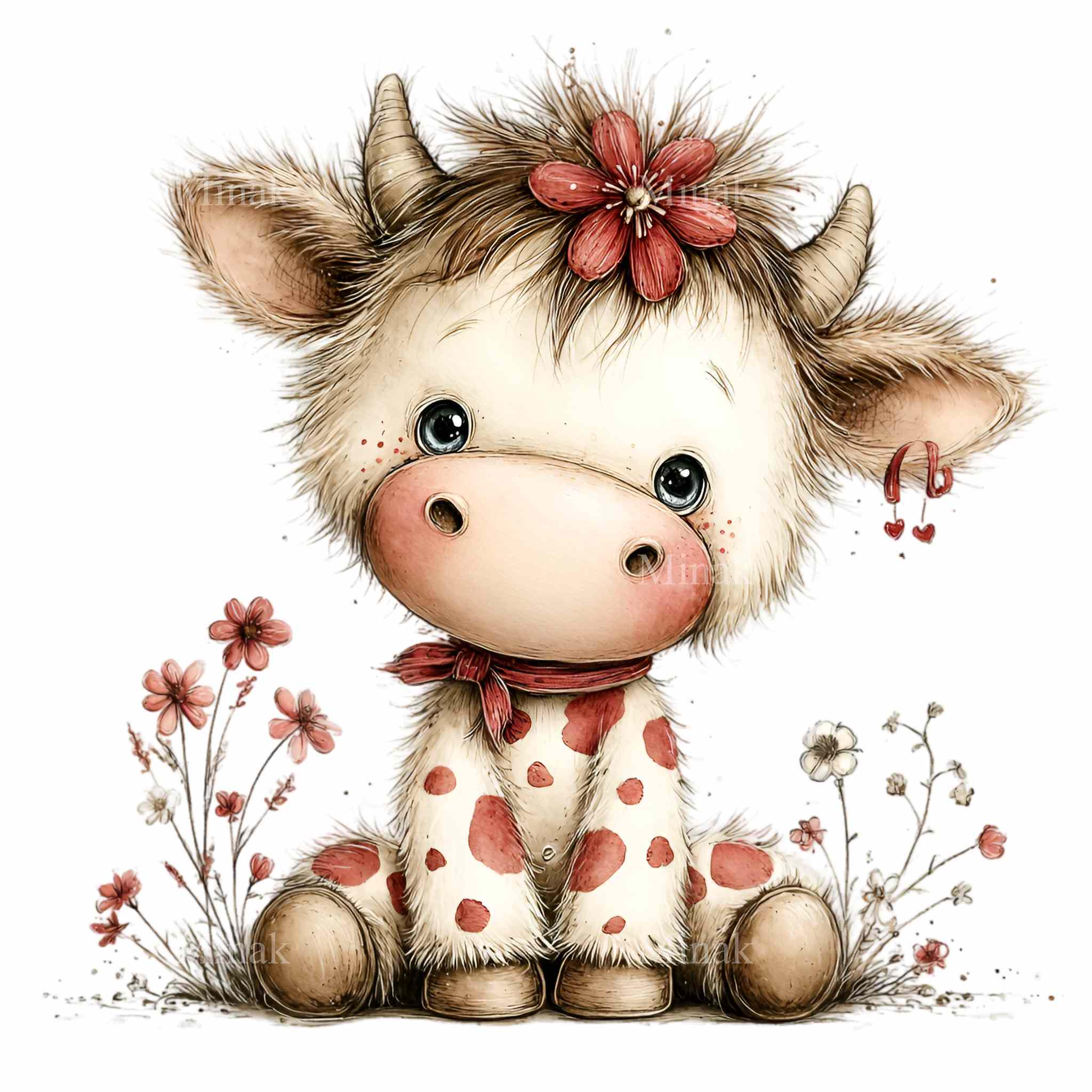16 PNG Highland Cow Floral Heifer Clipart, Baby Farm Animal Heart - Etsy