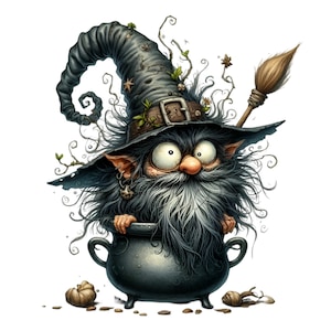 15 PNG Kessel, Gnom PNG - Halloween Zauberer Clipart - Lustige gruselige Kunst für Aufkleber, Hemden, Sublimation, Partyhandwerk