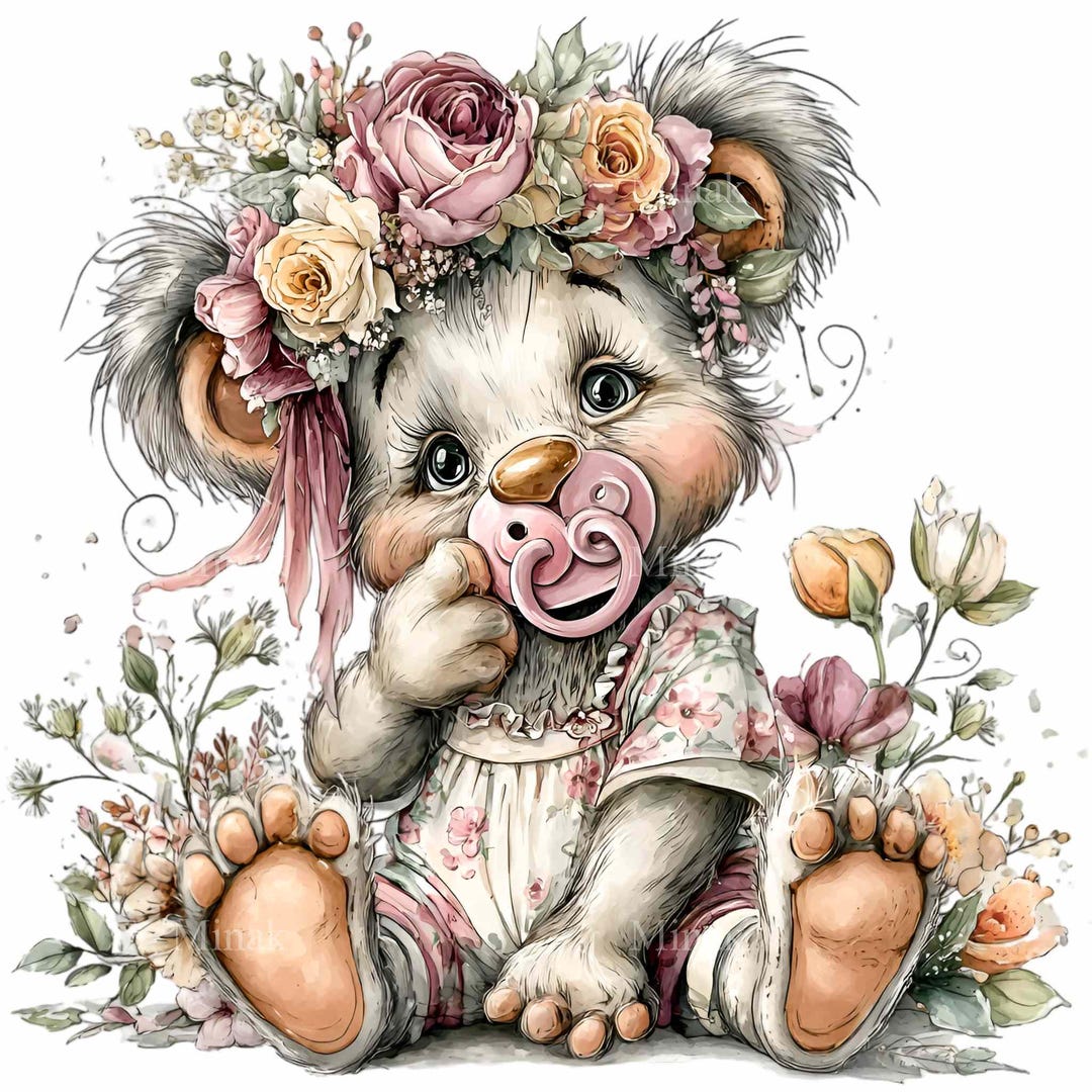 15 PNG Baby Bear Clipart, Pacifier Illustration, Floral Crown Character ...