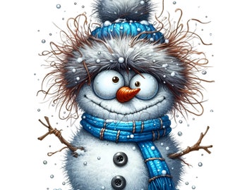 12 PNG Funny Crazy Eyes Winter Snowman Christmas Clipart