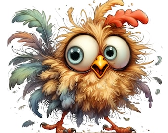 12 PNG Chicken Funny Rooster Clipart, Messy Hair Sublimation, Stressed Bird