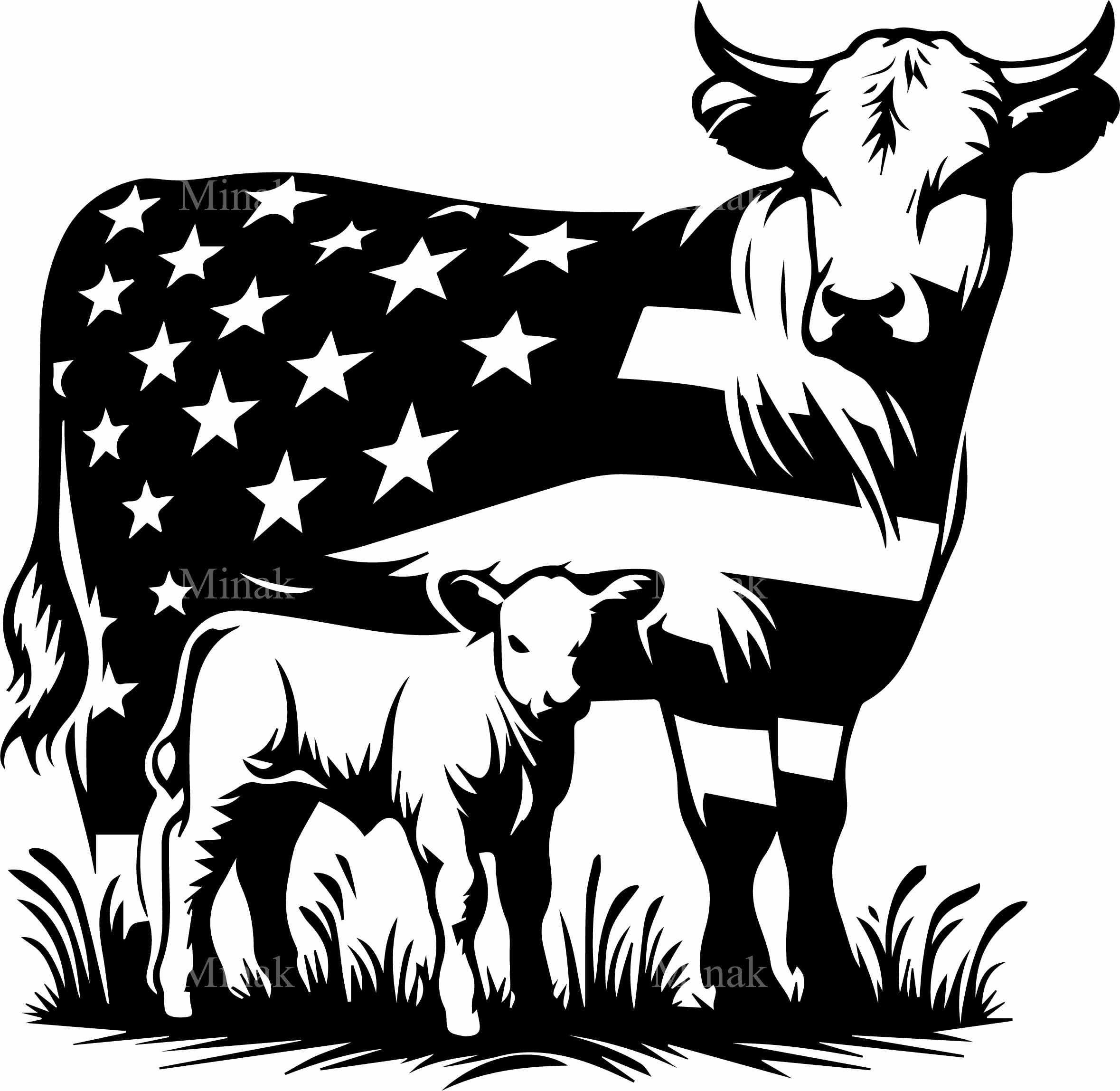 8 SVG Flag cow calf SVG – Patriotic cow with baby cut file – Farm animal clipart for rustic Fourth of July crafts and vinyl projects