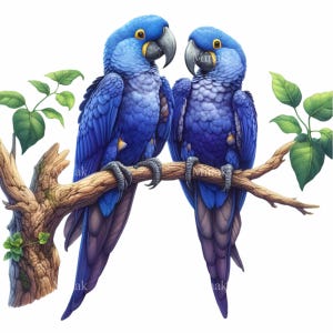 12 imágenes PNG de loros azules, dos guacamayos tropicales en una rama, descarga digital de aves exóticas, arte de animales de la selva, sublimación de loros coloridos