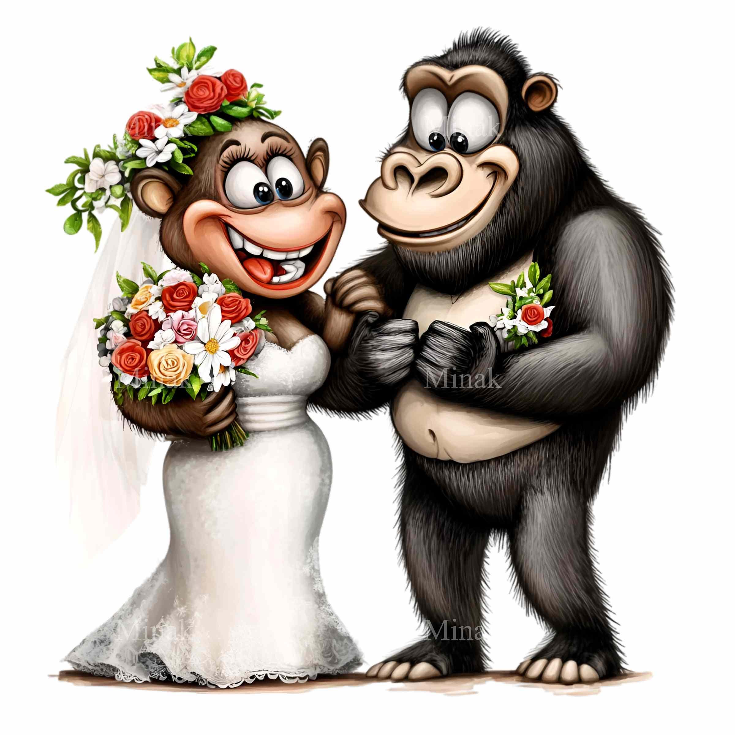 12 PNG Monkey Wedding Clipart, Chimp Bride and Groom, Funny Jungle ...
