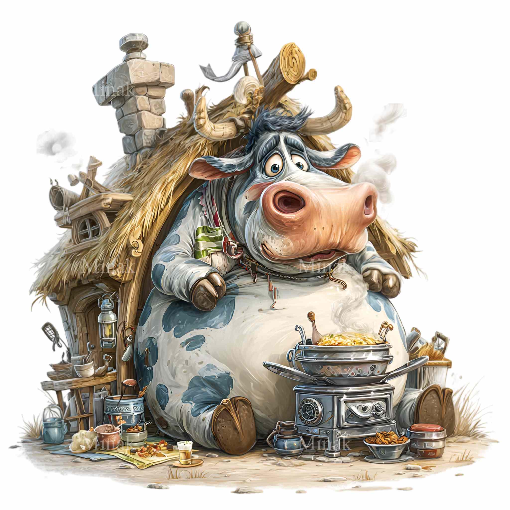 16 PNG Cooking Cow Clipart – Funny Cottage Kitchen, Cartoon ...