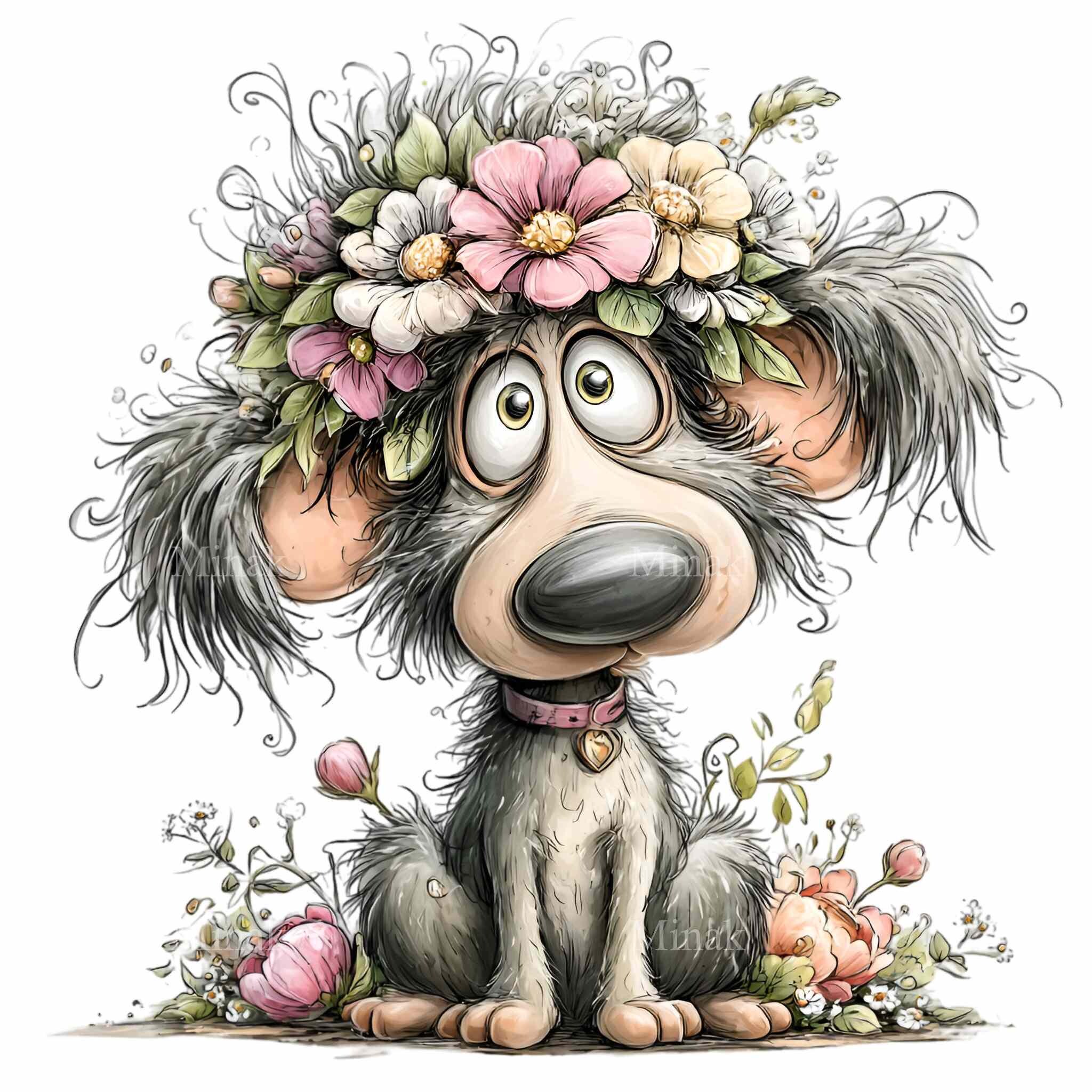 16 PNG Floral Dog Head Clipart – Funny Puppy PNG Illustration – Cute ...