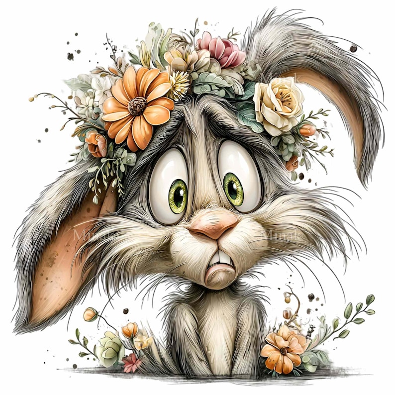 15 PNG Floral Bunny Clipart - Rabbit With Flower Crown - Cute Digital ...