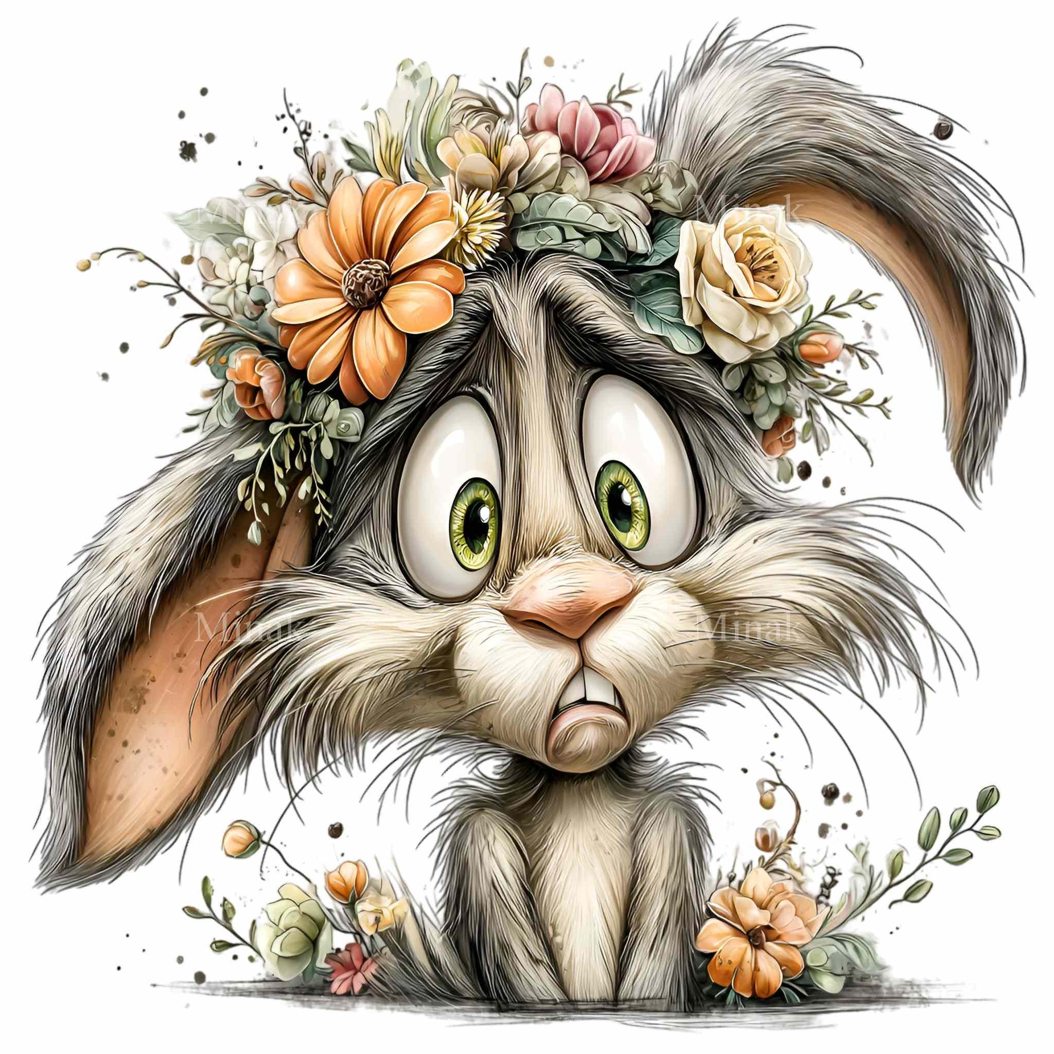 15 PNG Floral Bunny Clipart - Rabbit With Flower Crown - Cute Digital ...