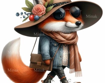 14 PNG Skater Fox Clipart, Sunglasses Floral Hat Heifer, Urban Animal