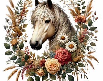 15 Rustic Horse Floral Wreath PNG, Graphic Equestrian Sublimation