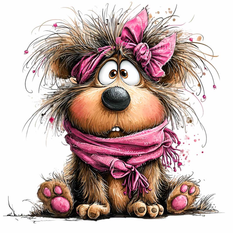 Funny Shaggy Monster PNG Clipart Pink Scarf Winter Graphic