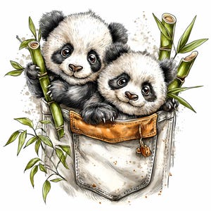 12 PNG Cute pandas in pocket – Baby panda PNG clipart – Adorable animal art for mugs, t-shirts, wall prints, scrapbooking and craft projects