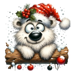 12 PNGクリスマスクマのクリップアート – かわいい冬のシロクマPNG – カード、タンブラー、シャツ、昇華クラフト用のホリデーアニマルアート