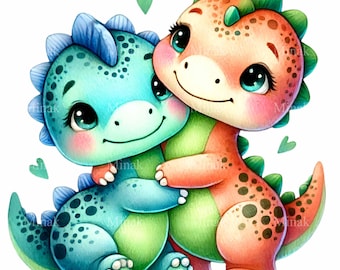 10 lindas parejas de dinosaurios abrazándose PNG Clipart, adorables  dinosaurios azules y naranjas con corazones, ilustración caprichosa para